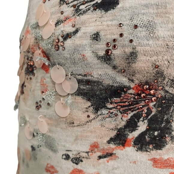 Miss Me Embellished Long Sleeve Mesh Back Floral Boho Top Medium Artsy Chic - Picture 6 of 8